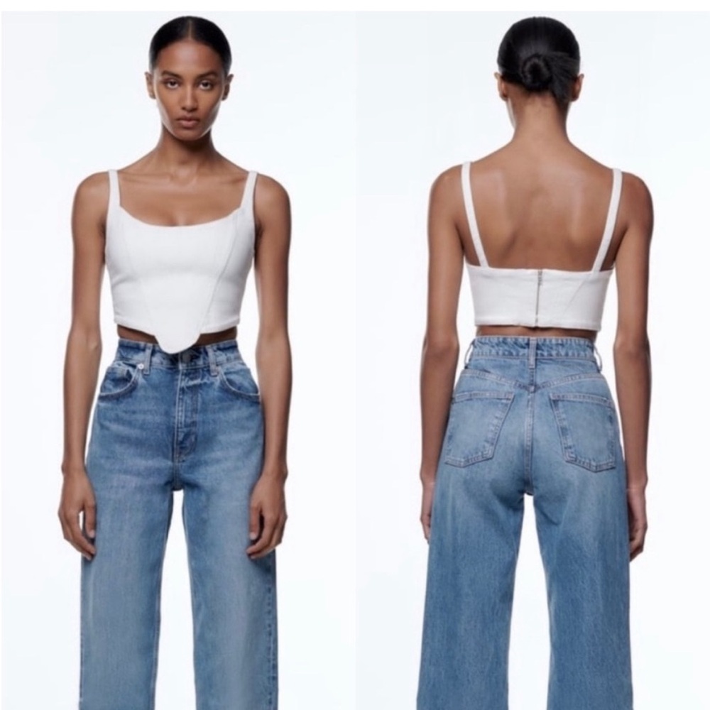 ZARA White Denim Corset Crop Top - XS - Picture 2 of 7